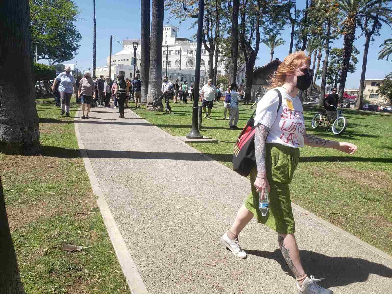 Crowds enter Echo Park Lake
